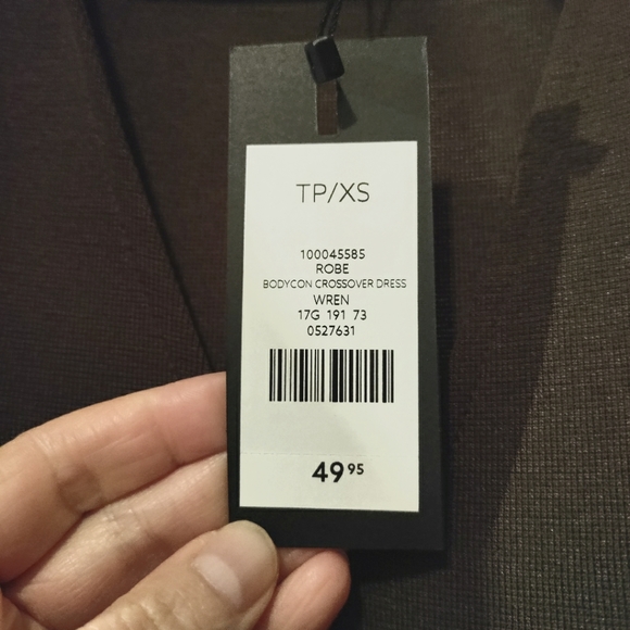 Dynamite Bodycon Crossover dress, sz XS, chocolate brown, NWT - Picture 2 of 4